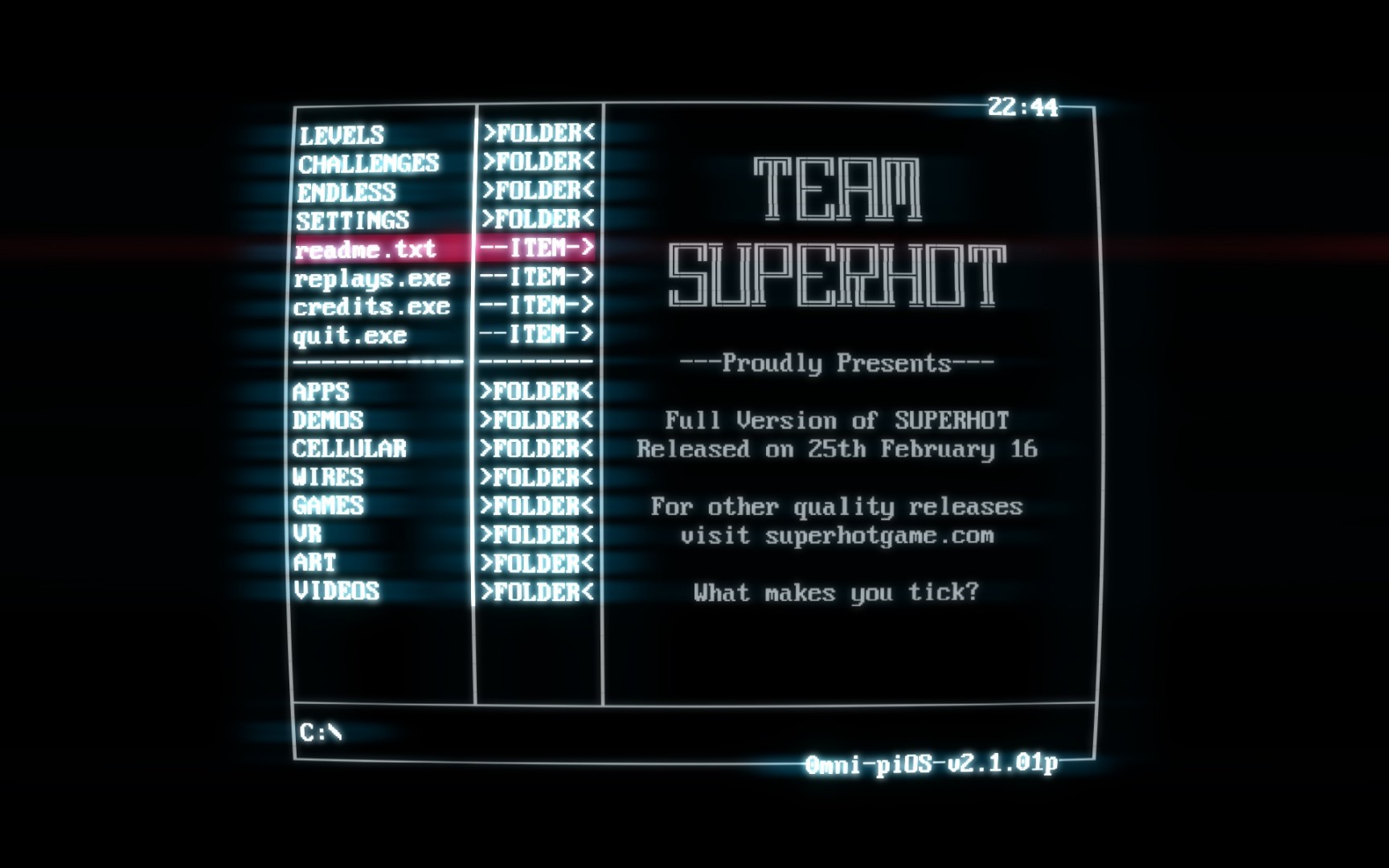 superhot-review-menu-screen