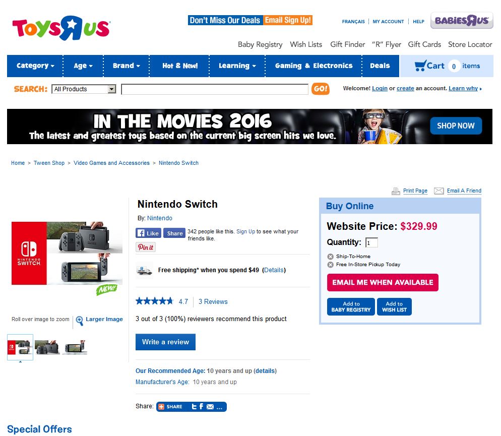 Nintendo Switch Toysrus Kanada